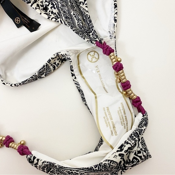 New! Vix Asha String Beaded Bikini Bottom Paisley Black White - Picture 6 of 7